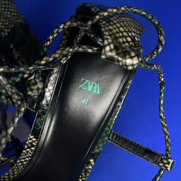 NWT Zara High Block Heels Snakeskin Wrap Around Sandals Women's 10 - Picture 4 of 10